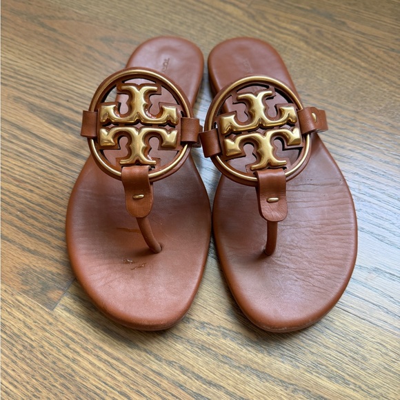 Tory Burch Miller Sandal, soft, metal, logo, 
color Bourbon Miele - Picture 3 of 4